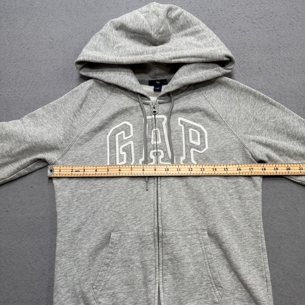GAP Hoodie Women's Small Light Gray Embroidered Fleece Lined Full Zip Skater - Picture 3 of 6